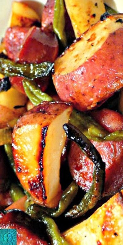 Roasted Potatoes with Smoked Sausage and Green Beans