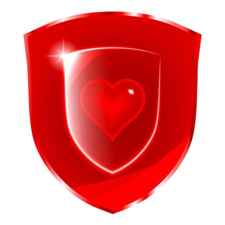 60534546 - cardio health protection symbol. glass heart symbol over the red shield.
