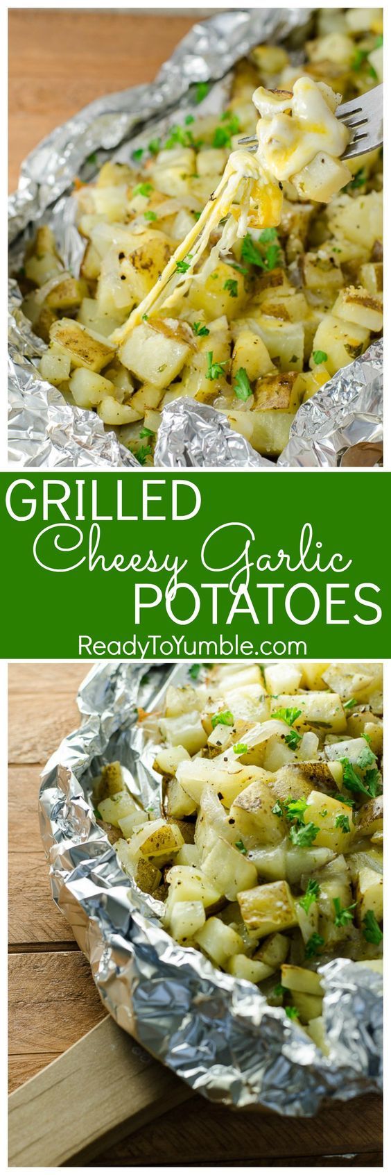 Grilled Cheesy Garlic Potatoes by ReadyToYumble.com