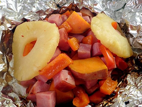 Pineapple Ham Sweet Potato Foil Packet