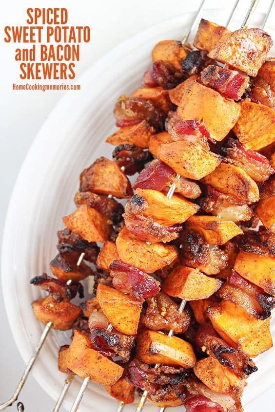 Spiced sweet potato and bacon skewers by homecookingmemories.com