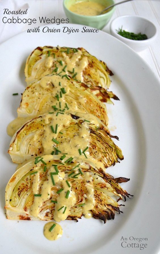 roasted cabbage wedges with onion dijon sauce