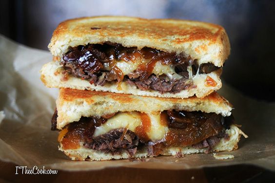BBQ Brisket grilled cheese with bacon jam