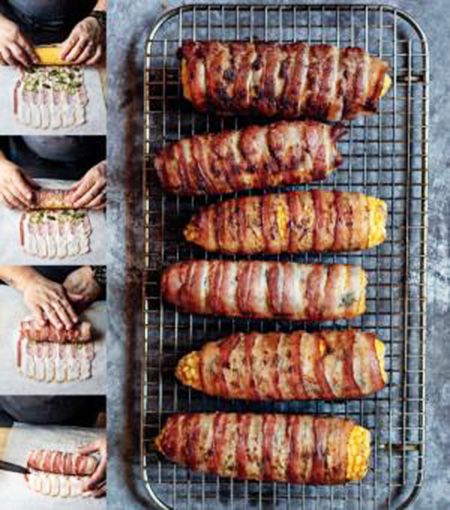 Bacon wrapped corn on the cob