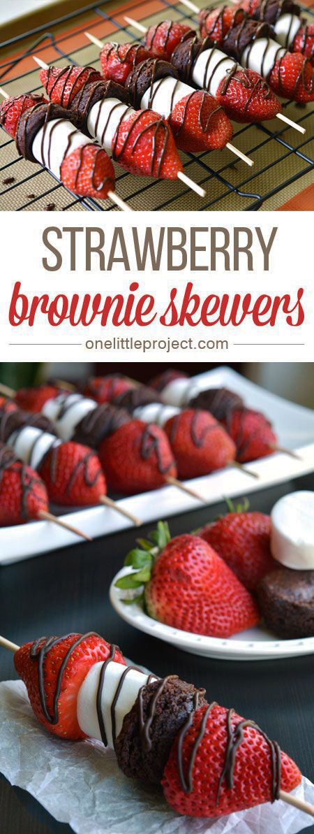 Strawberry brownie skewers by onelittleproject.com