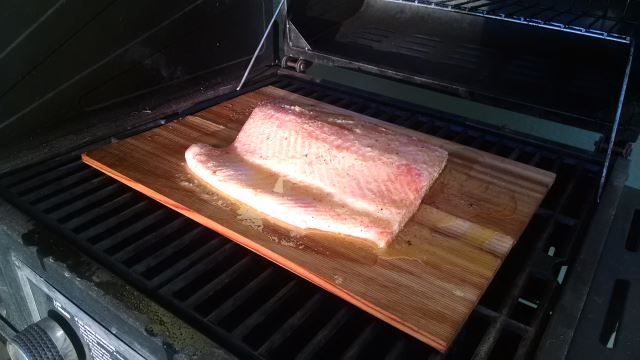 Place Salmon, on Plank, in Grill