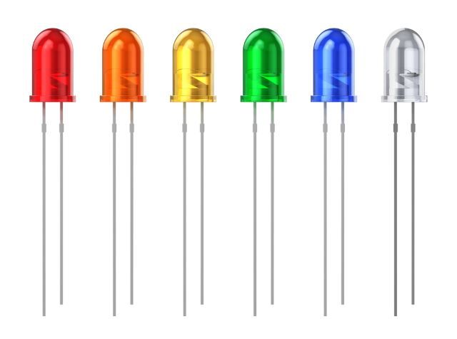 Set of color 5 mm LED diodes isolated on white background