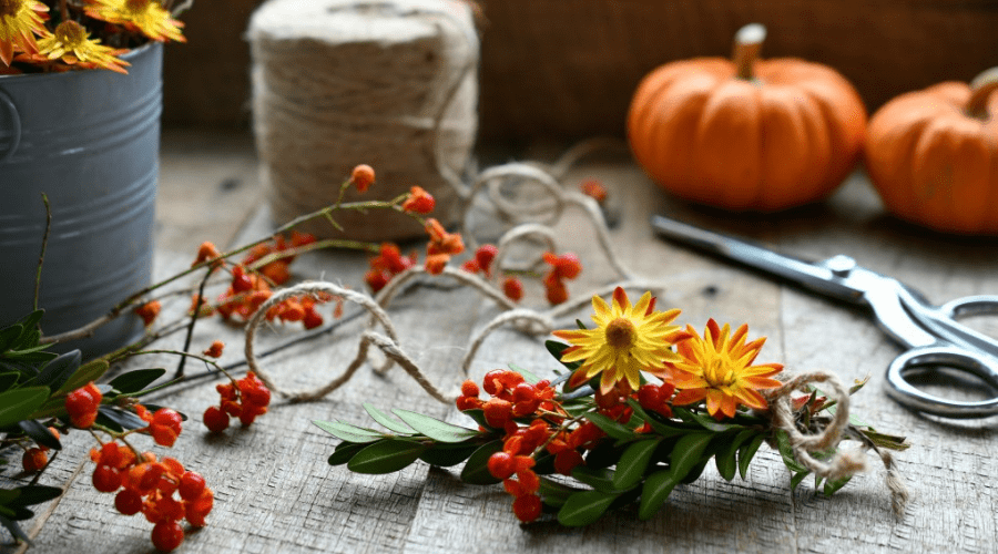 fall wreath making diy supplies on table