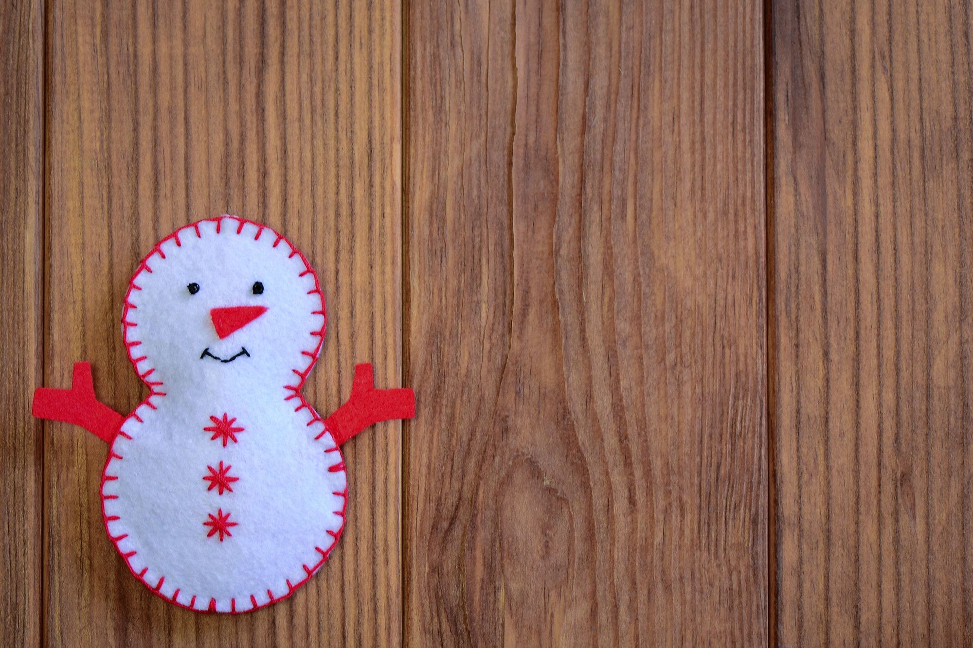 DIY red and white Snowman patch with sew lines on the side