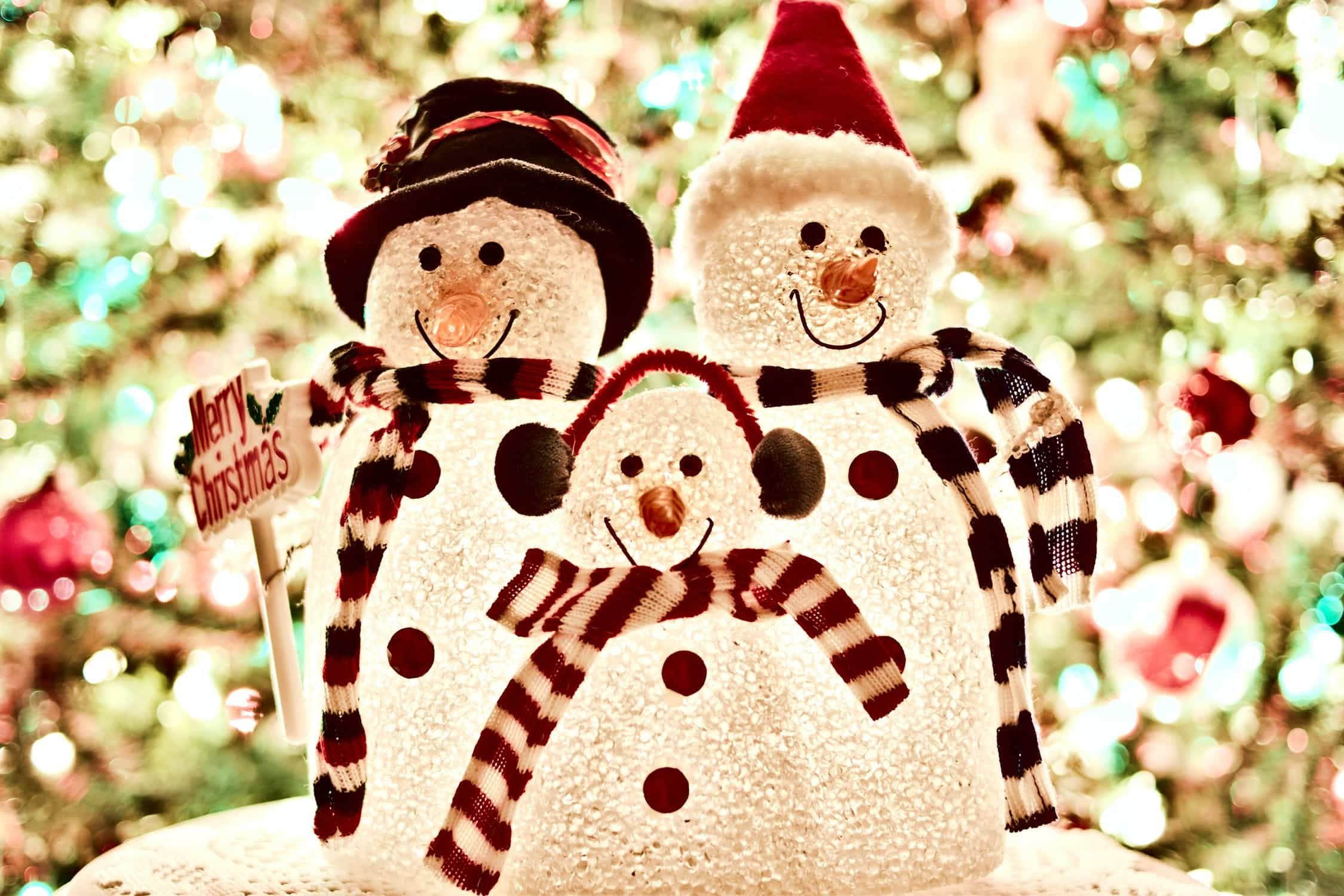 Family themed snowman wearing christmas inspired clothings
