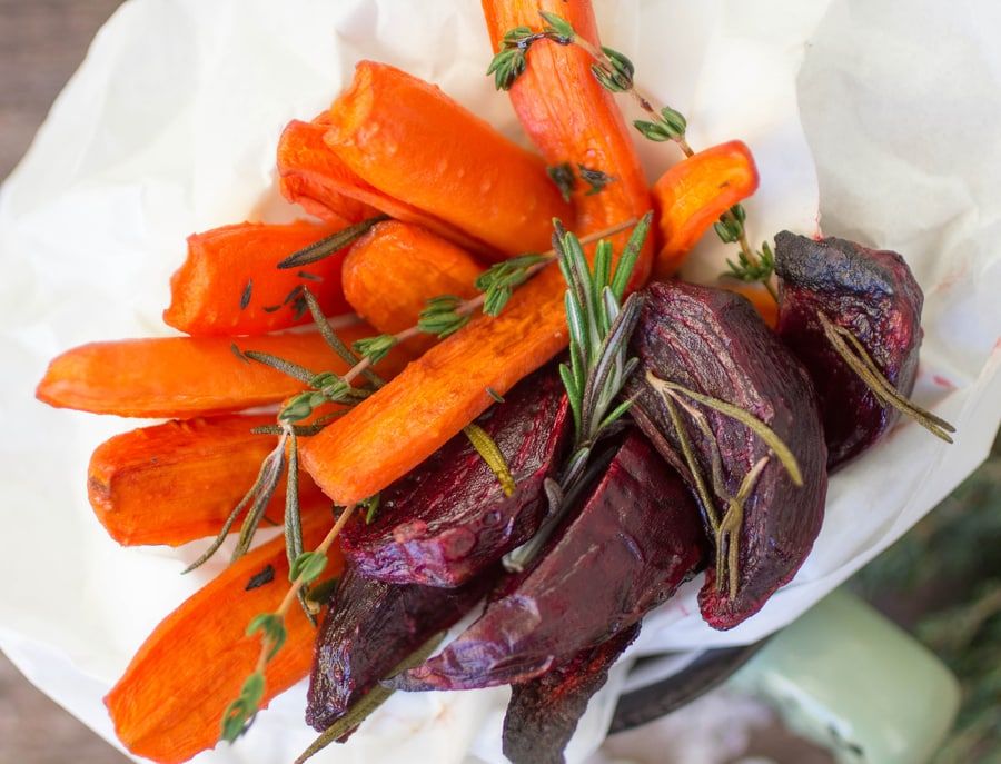 roasted carrots and beets with thyme and rosemary