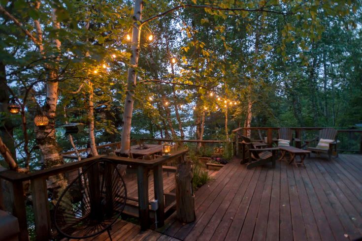 Wooden Deck with seating area, Kenora, Lake of The Woods, Ontario, Canada