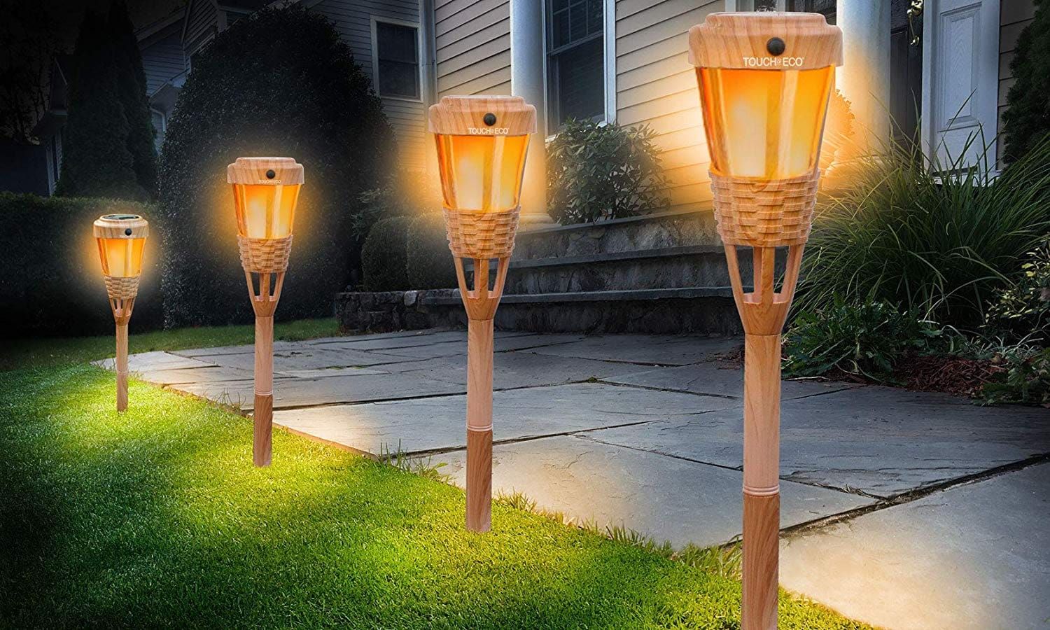 4 Touch of ECO suntorch gives lights to pathway.