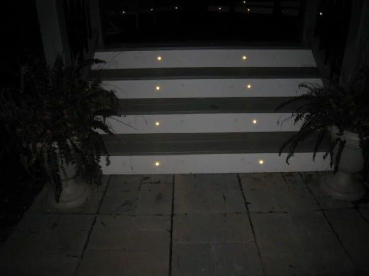 LED Deck Lights on white stairs