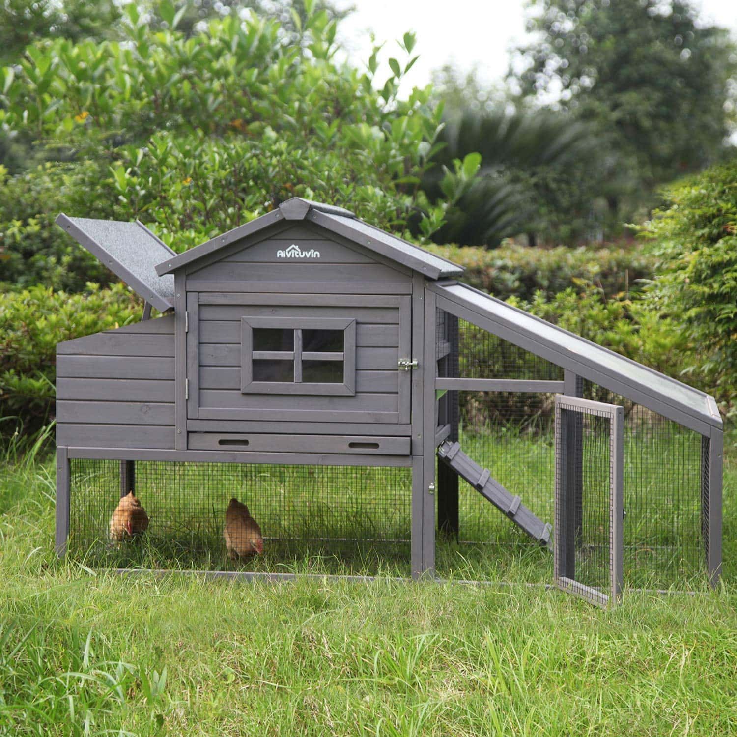 Aivituvin 69in Wooden Chicken Coop, Outdoor Large Hen House with Nest Box Poultry Cage, Rabbit Hutch - Waterproof UV Panel