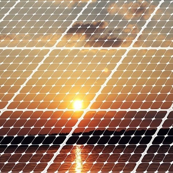 Thin-like silicon mesh solar panel on a sunset background.