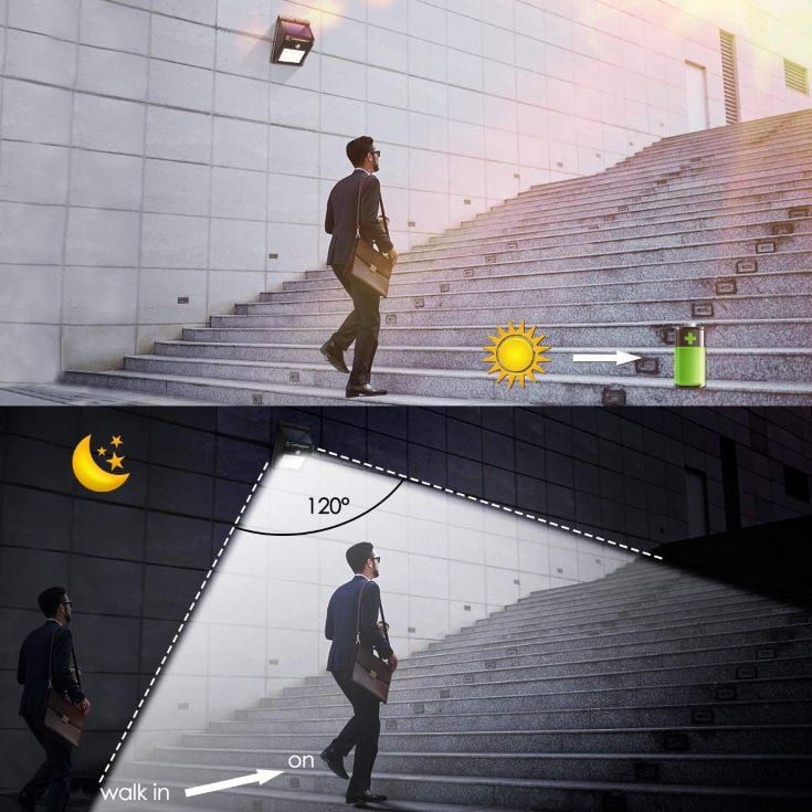 comparison picture of man walking on the stairs during daylight and night time