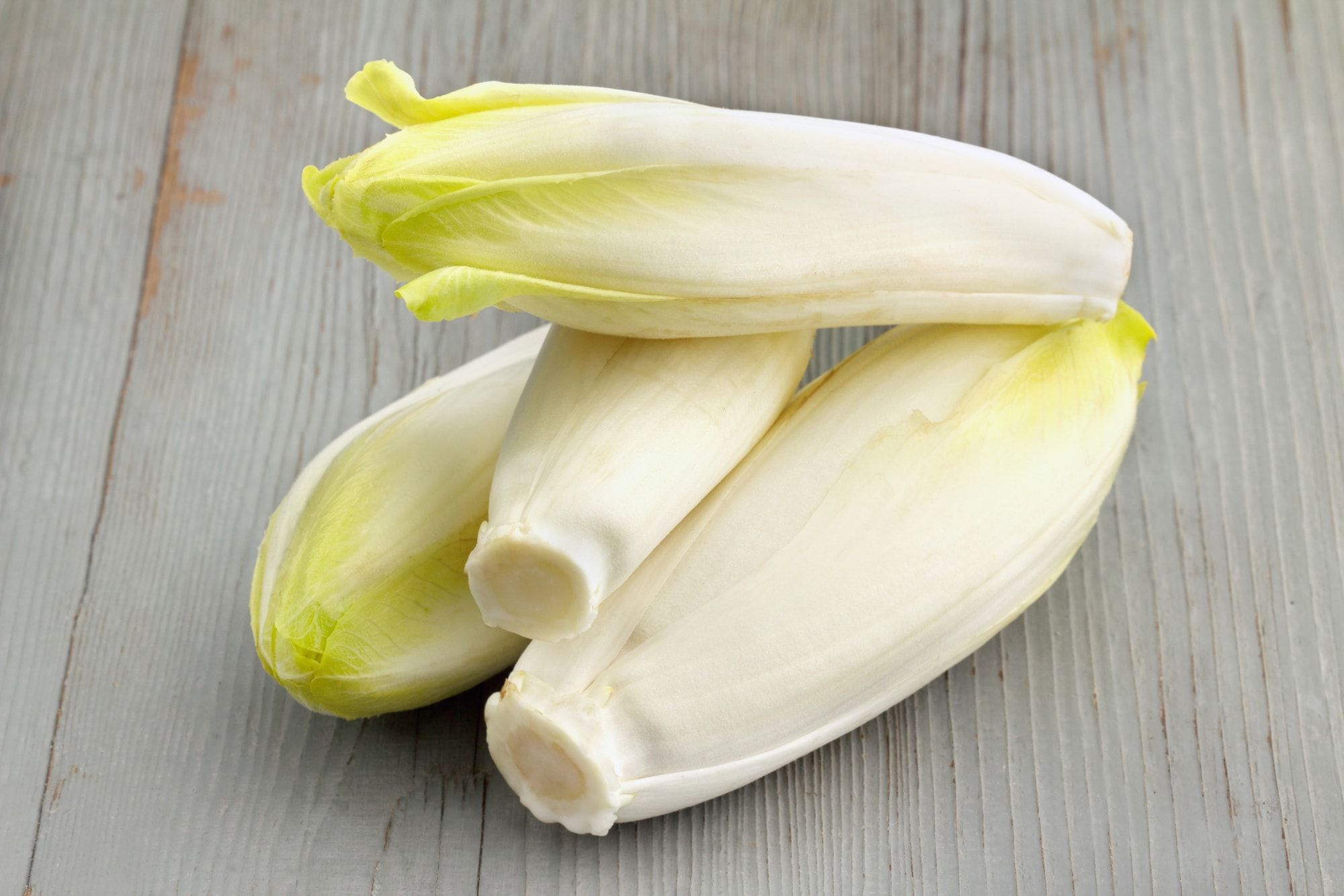 group of belgian endives on wooden table