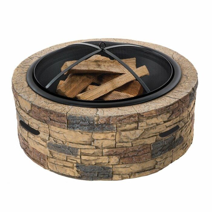 Cast Stone Wood Burning Fire Pit in a white background.