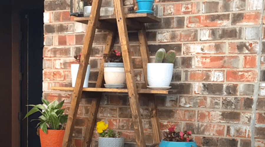 DIY plant stand tutorial a-frame ladder indoor plant stand