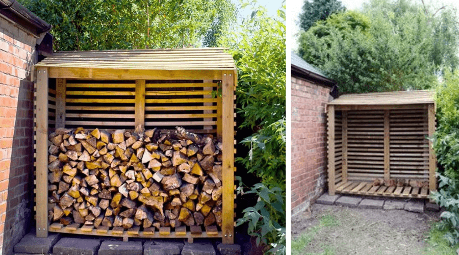 log store with and without firewood little house on the corner DIY plans