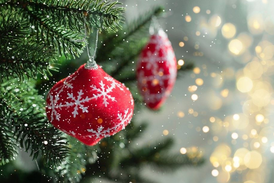 christmas tree artificila closeup realistic decorated