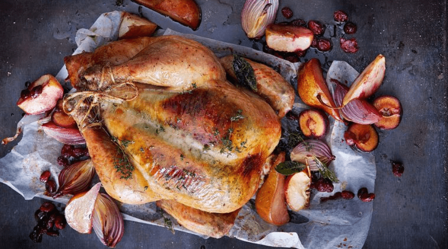 roast chicken with winter fruit recipe delicious australia