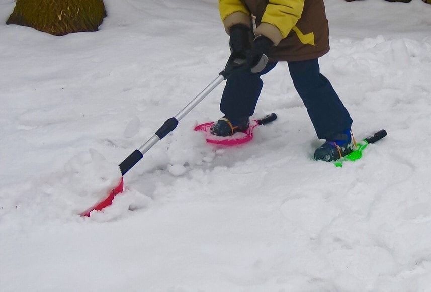 makeshift snow shoes with tennis racket toys 