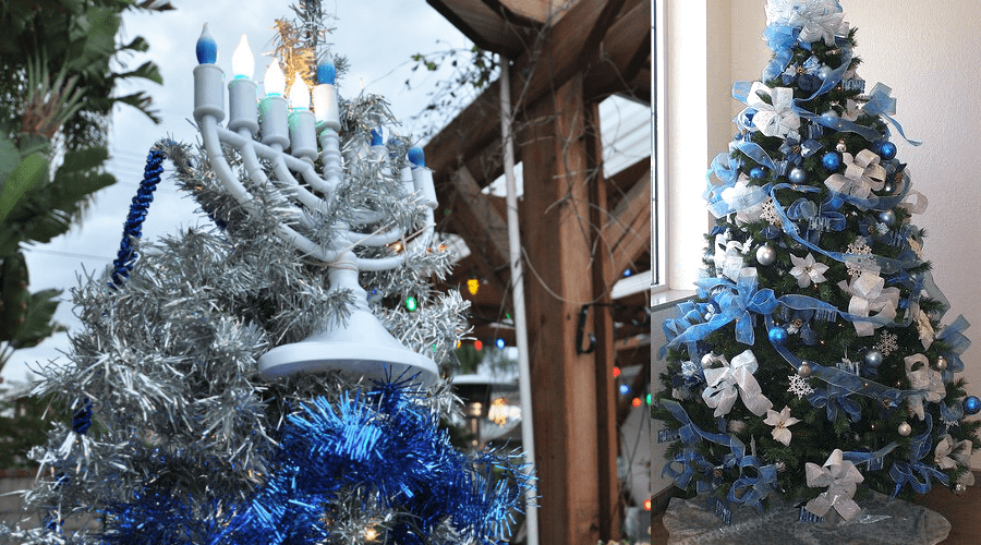 chrismukkah trees in blue and white for december tree decor