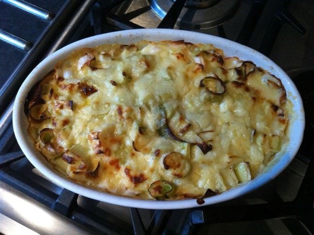 cheesy gratine leek celeriac potato rosemary