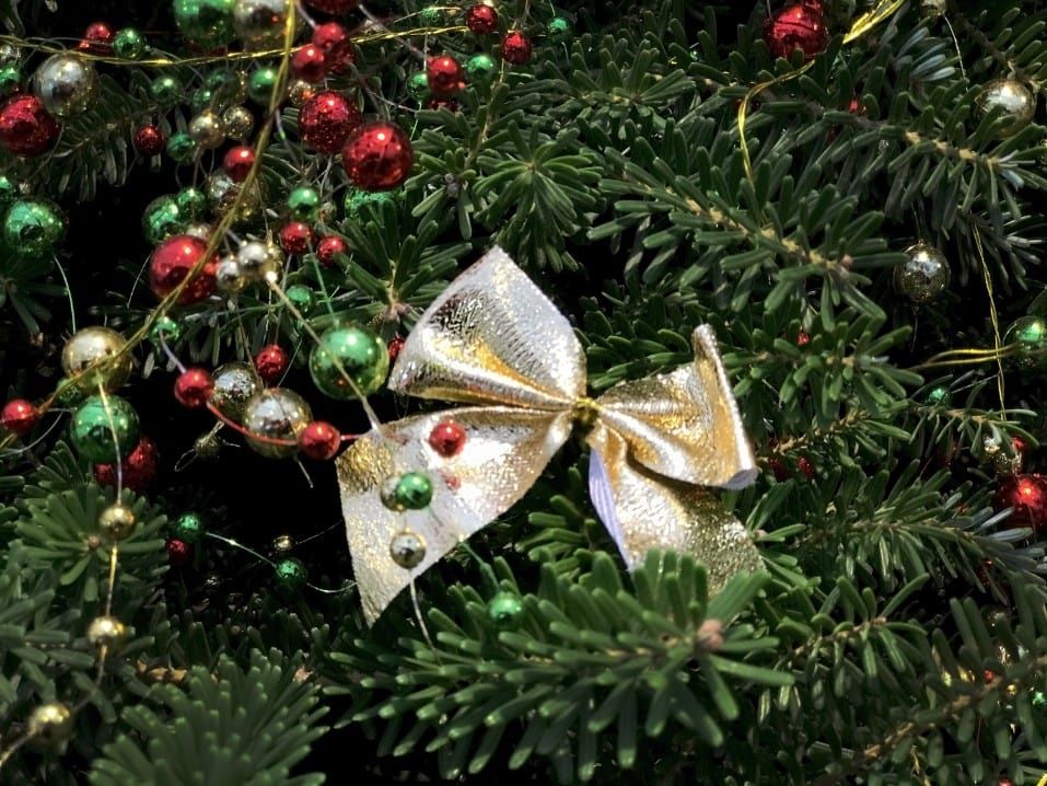 bow on tree closeup christmas decoration