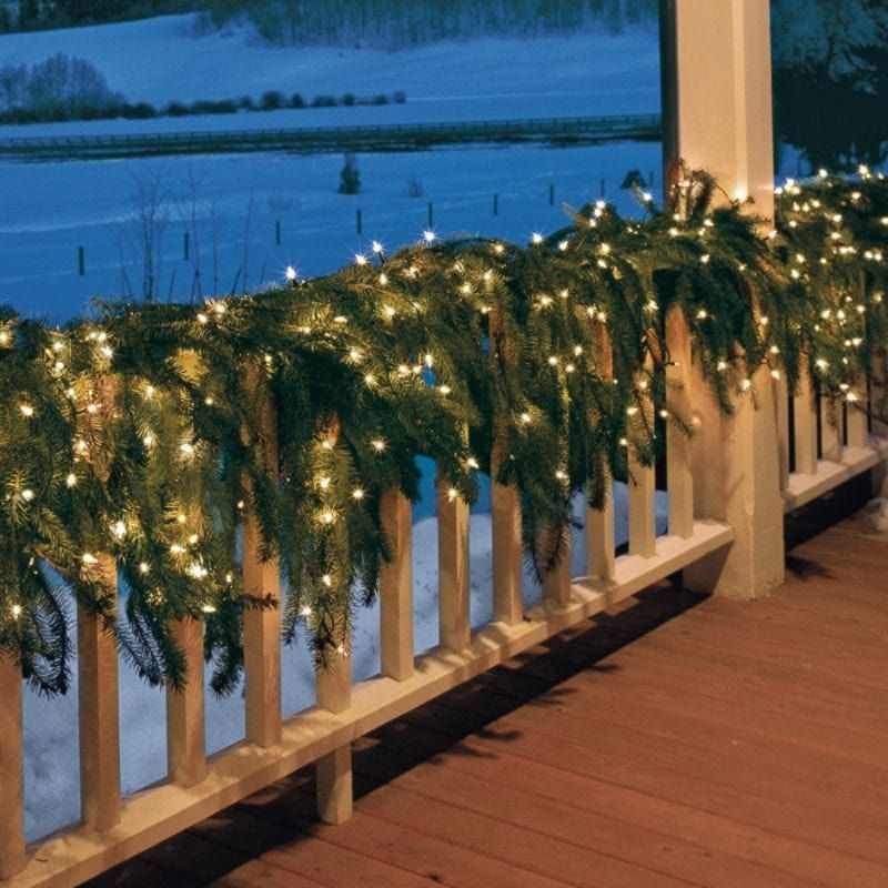 wraparound porch railing decorations for christmas with lighted spruce garland