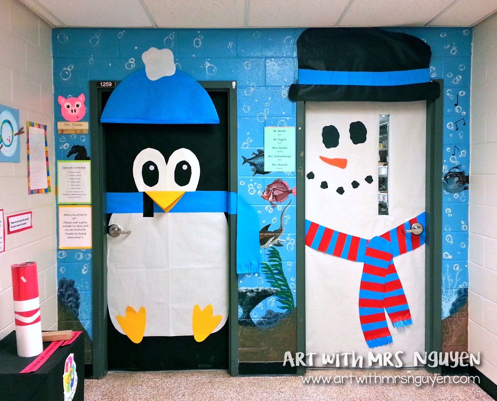 penguin and snowman door art classrooms