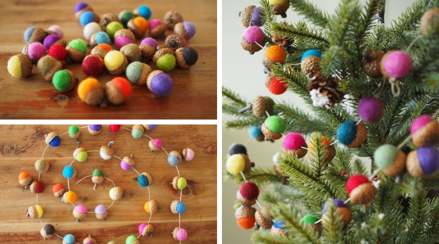 tutorial diy christmas tree garland needle felted acorns
