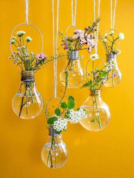hanging lightbulb vases for small plants and flowers