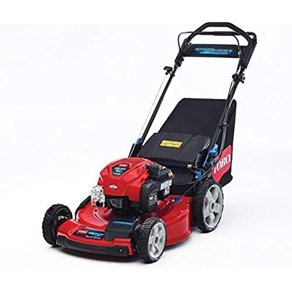 A shiny red Toro walk-behind self-propelled gasoline-powered lawn mower on a white background.