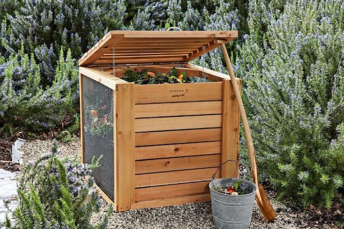 Wooden outdoors compost bin