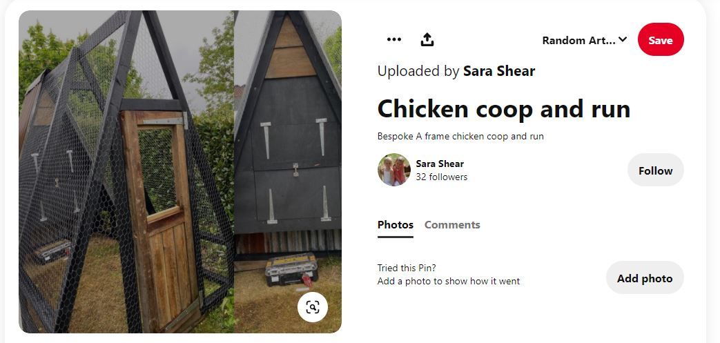 screenshot of standing height A-frame chicken coop from 2 angles