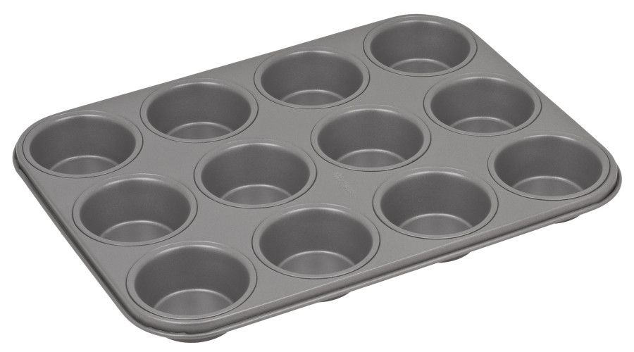 muffin pan on white background