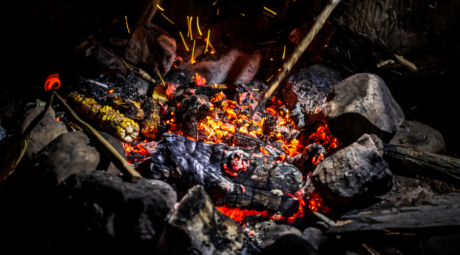 hot burning coals in fire pit