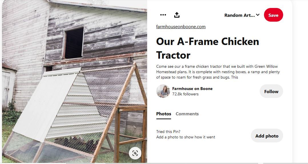 A-frame chicken coop against old barn