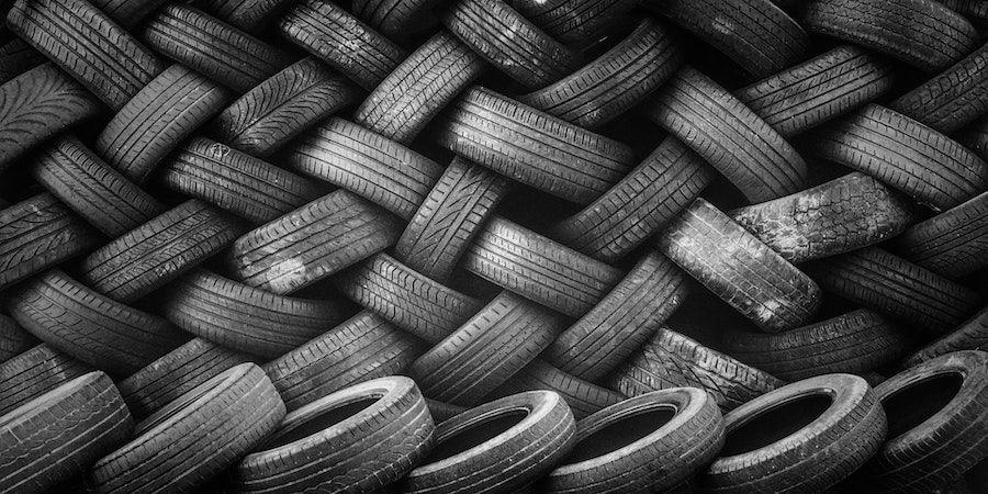 Old Tires In A Criss Cross Pattern