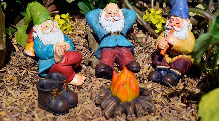 gnomes relaxing in the garden