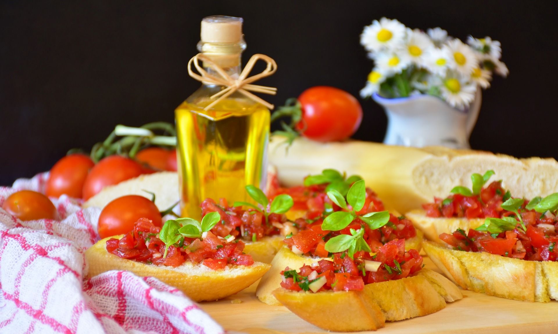 bruschetta with tomatoes bazil and olive oil