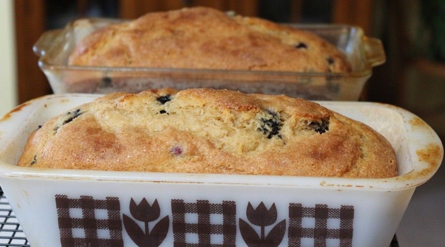 Blueberry bread in an old style bread pan