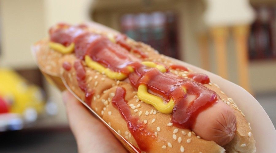 Hotdog with mustard and ketchup
