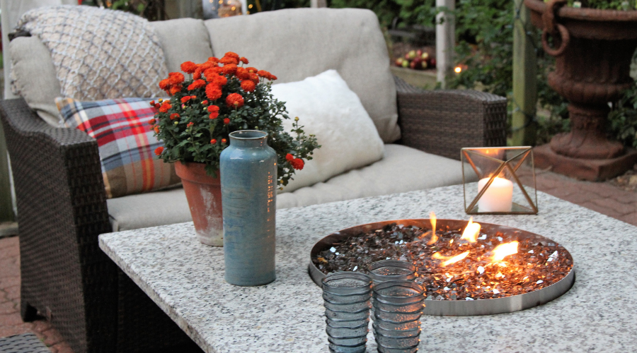 fire pit on cozy patio