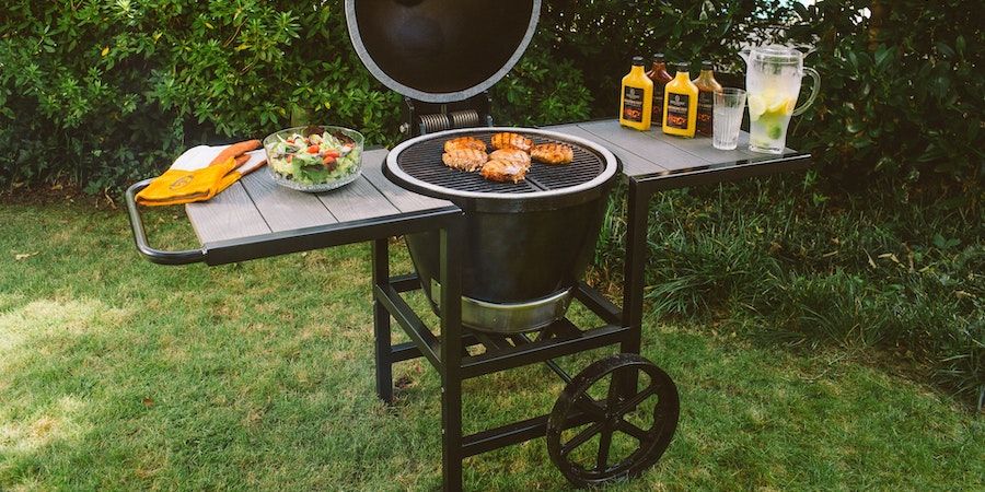 Grill with wheels on grass