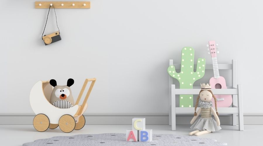 childrens furniture in a grey room