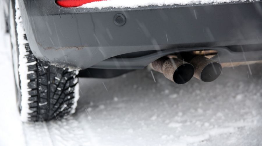 exhaust on a car in winter